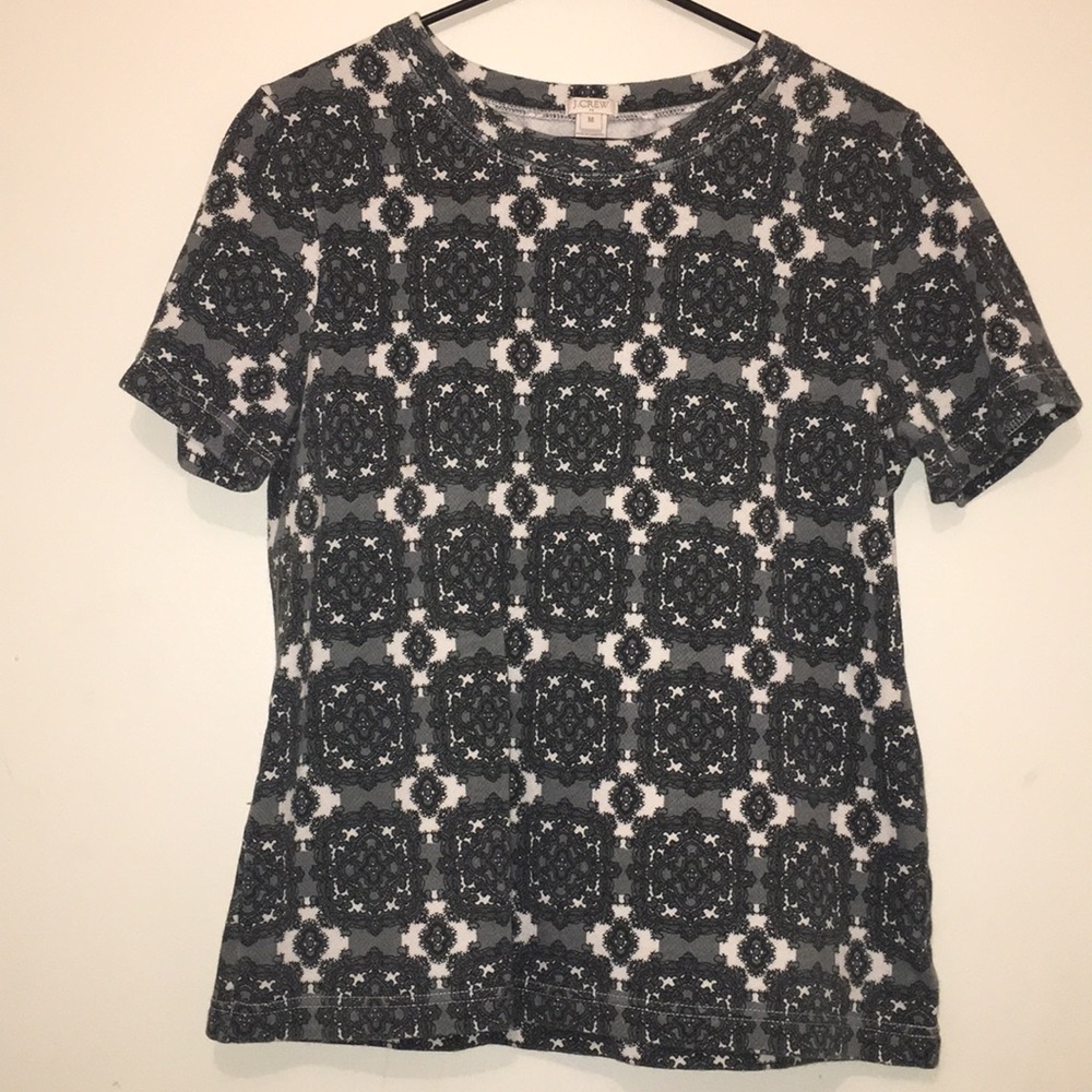 J. CREW Grey and White Short Sleeved Top